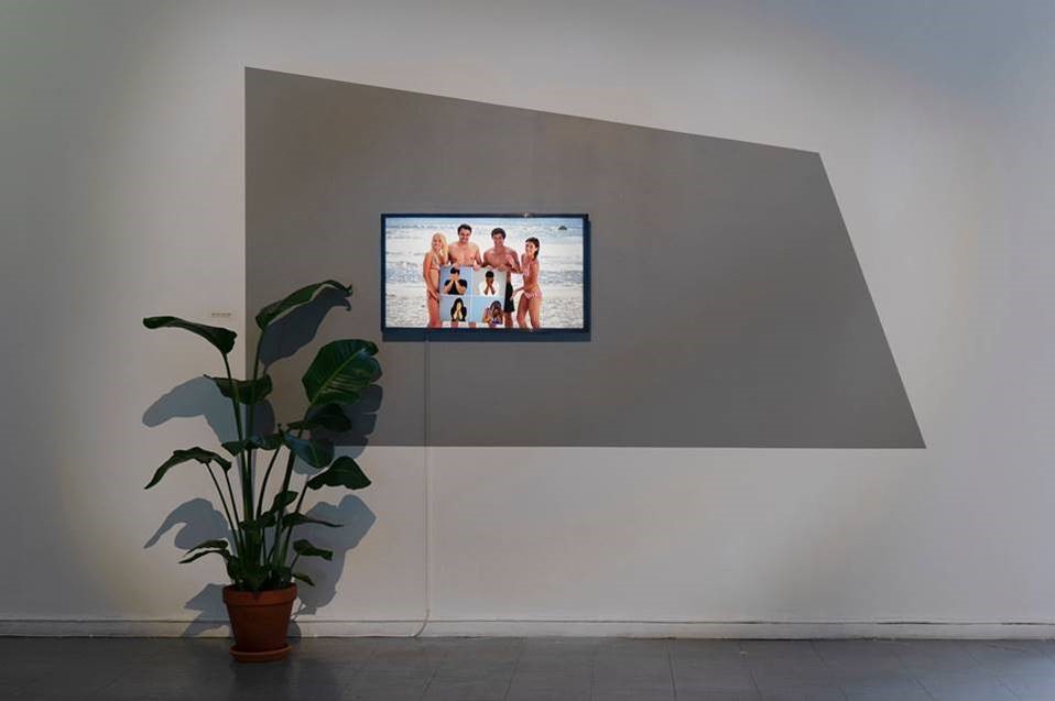 Installation documentation from Roxy Farhat’s Still Interested in This Image at Skånes Konstförening (2020), featuring the Make Again Again Again (2020).